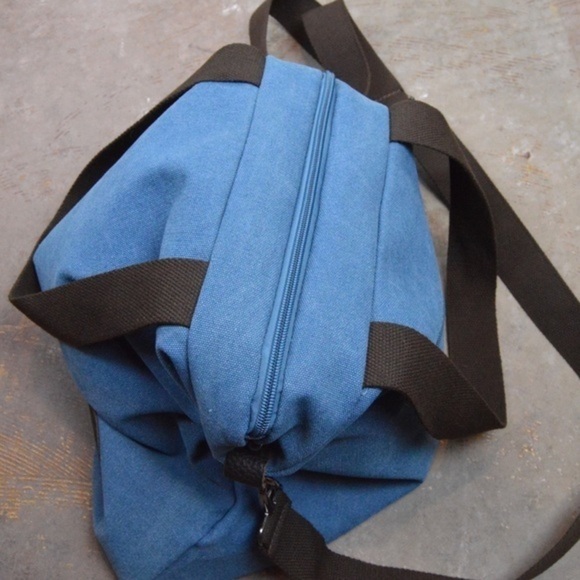 Crossbody Shoulder Canvas Messenger Bag, Ocean Blue & Brown - Picture 3 of 12